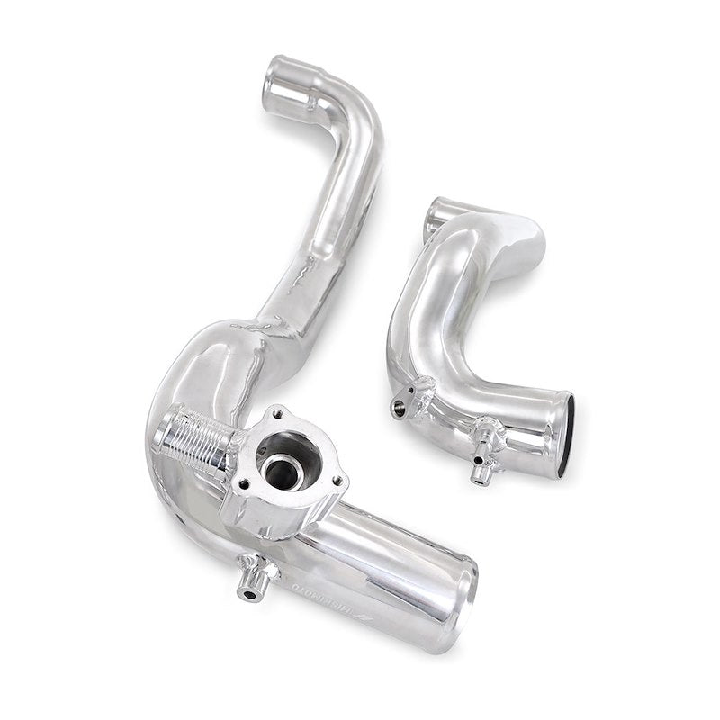 Chrome automotive intercooler manifold on a white background