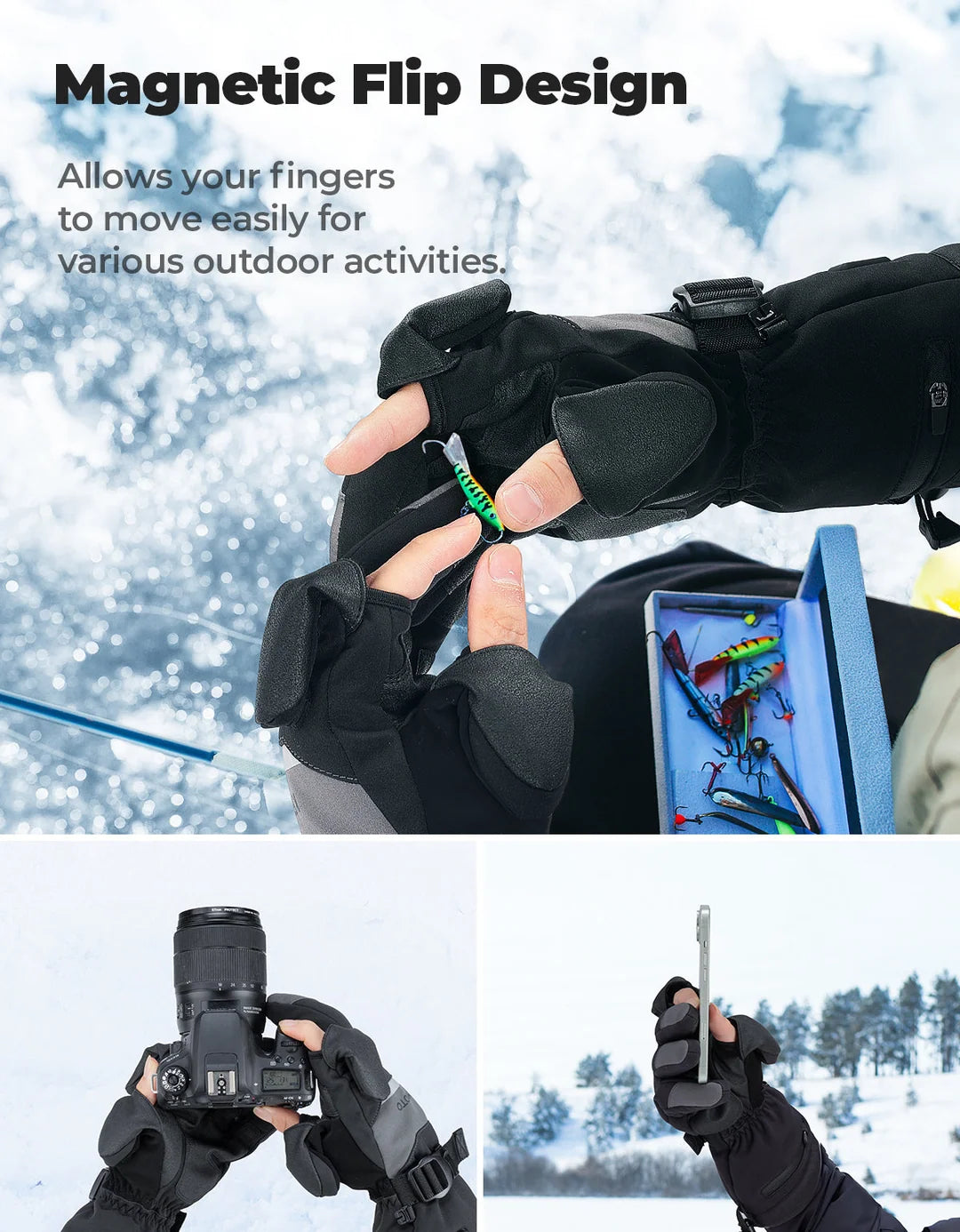Heated Gloves with Magnetic Flap