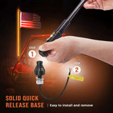 Quick release base for automotive LED whip light, shown on off-road vehicle with American flag.
