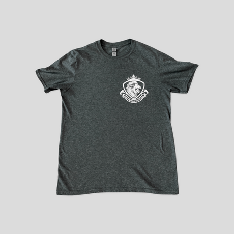 LynXautoinnovate dark gray t-shirt with white lion crest logo, automotive accessories USA
