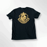 LynXautoinnovate black t-shirt with gold lion crest automotive logo on back