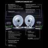 Brake rotors with technical specifications on a black background