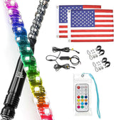LED whip light kit with two American flags, mounting hardware, remote, and wiring, LynXautoinnovate automotive accessory.
