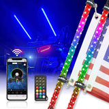 LED whip lights for vehicles with remote control, smartphone app, and US flag, automotive accessory from LynXautoinnovate USA