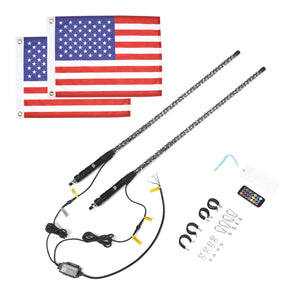 LynXautoinnovate LED whip light kit with two American flags, remote, and mounting hardware