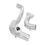 Chrome automotive intercooler manifold on a white background