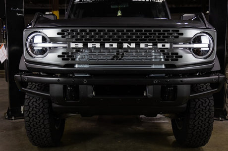 Front view of a Ford Bronco vehicle with visible branding.