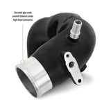 Black silicone hose with metal fitting on a white background