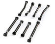 Set of eight black metal shafts on a white background