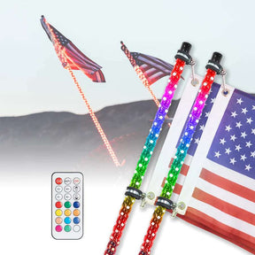 LED whip lights 3T RGB pair with remote control and American flags, LynXautoinnovate automotive accessory