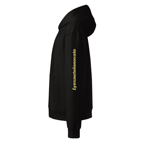 Hoodie Mockup Side view of Lynxauto Innovate print on the arm sleeve 