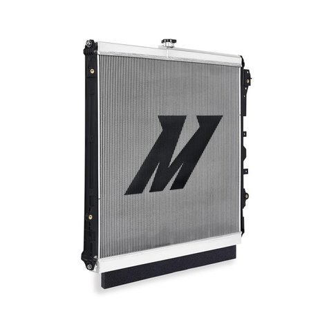Toyota Tundra radiator with a prominent 'M' logo in the center with a white background