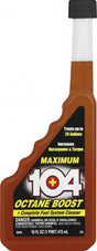 Bottle of 104 Octane Boost with a brown label and black cap.