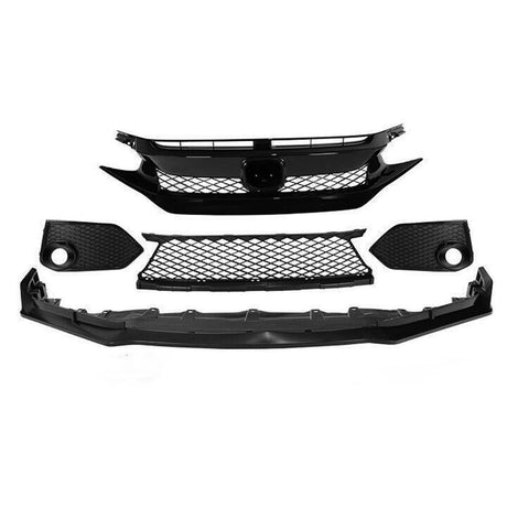 Set of black car bumper components on a white background, can come apart with ease from the box