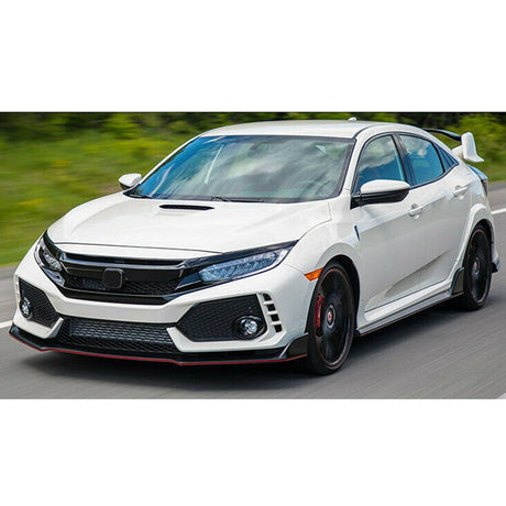 White Honda Civic Type R driving on a road with greenery in the background