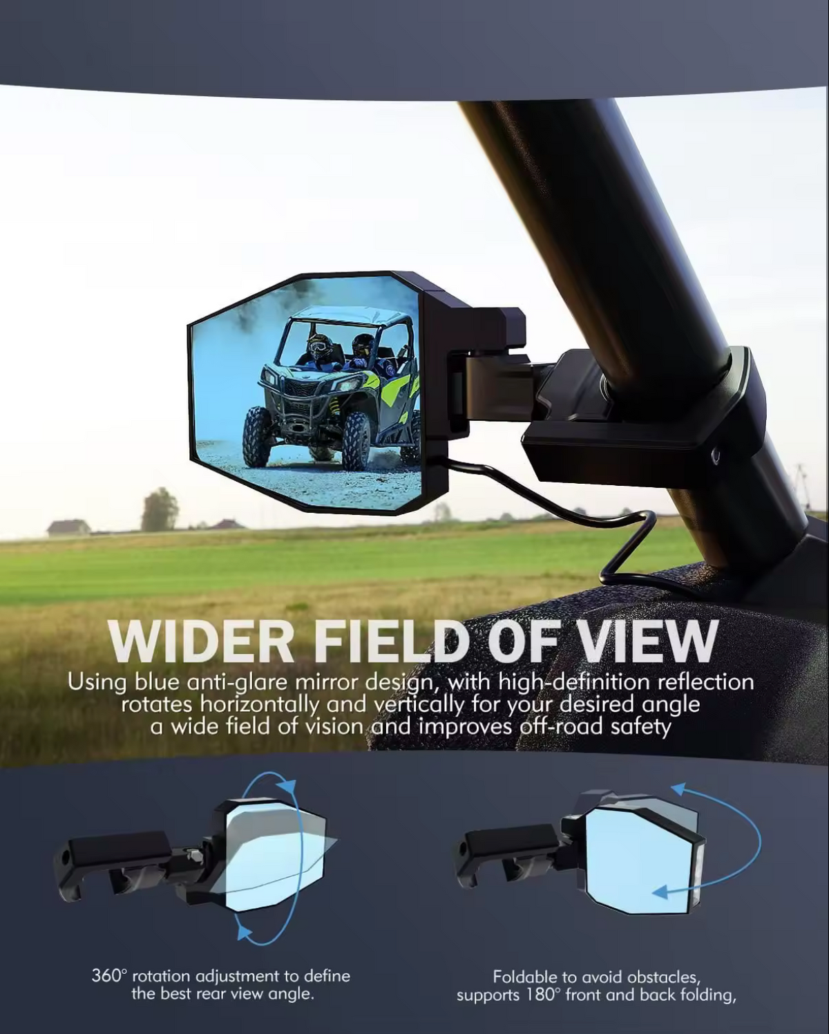 Off Road Side Mirror Pair With Sidewinder LED Pod Lights