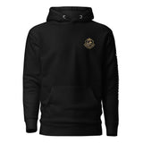 LynXautoinnovate unisex premium black hoodie with gold crest logo, automotive lifestyle apparel