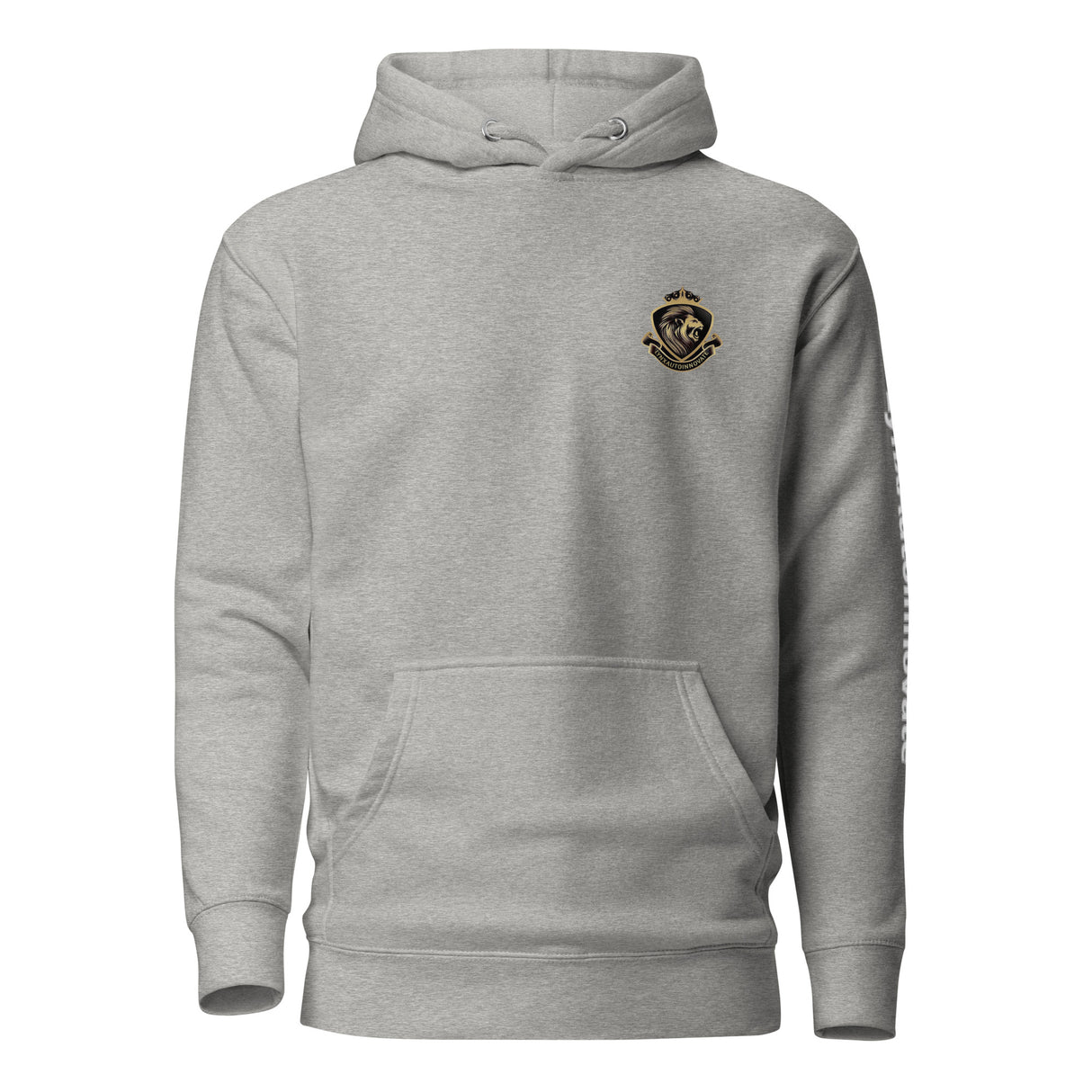 LynXautoinnovate unisex premium carbon grey hoodie with crest logo front view