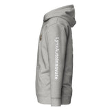 LynXautoinnovate unisex premium carbon grey hoodie, side view, with logo and sleeve branding.