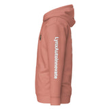Dusty rose unisex hoodie with LynXautoinnovate logo and white sleeve branding