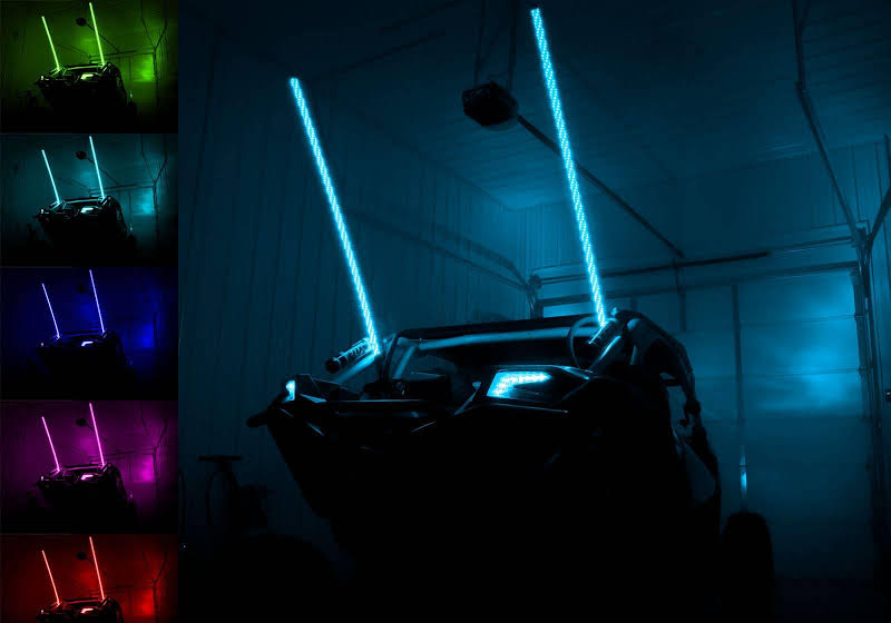 UTV with LED whip lights in various colors, featured by LynXautoinnovate automotive parts USA
