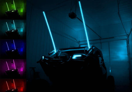 UTV with LED whip lights in various colors, featured by LynXautoinnovate automotive parts USA